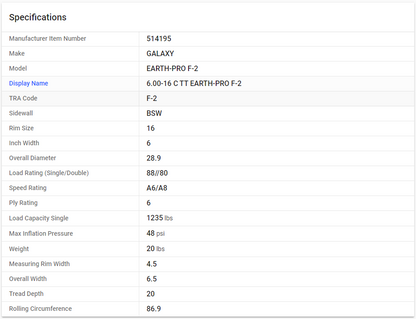 GALAXY — 6.00-16 C TT EARTH-PRO F-2