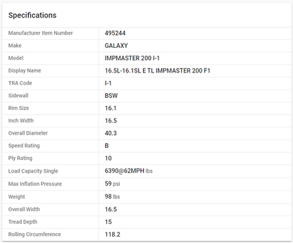 GALAXY — 16.5L-16.1SL E TL IMPMASTER 200 F1 (16.5-16.1)