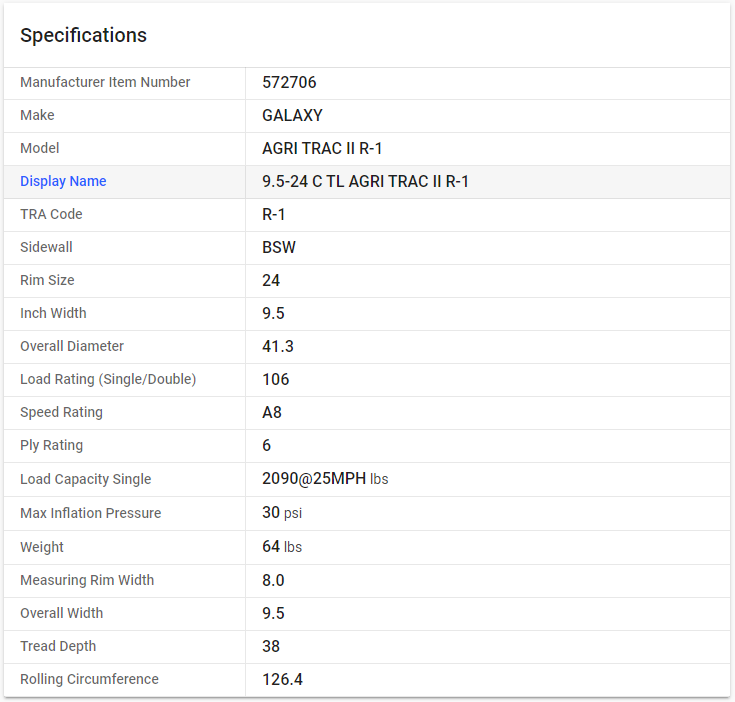 GALAXY — 9.5-24 C TL AGRI TRAC II R-1 (9.5R24, 250/85R24)