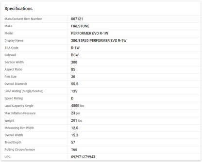 FIRESTONE — 380/85R30 PERFORMER EVO R-1W  (14.9-30, 14.9R30)