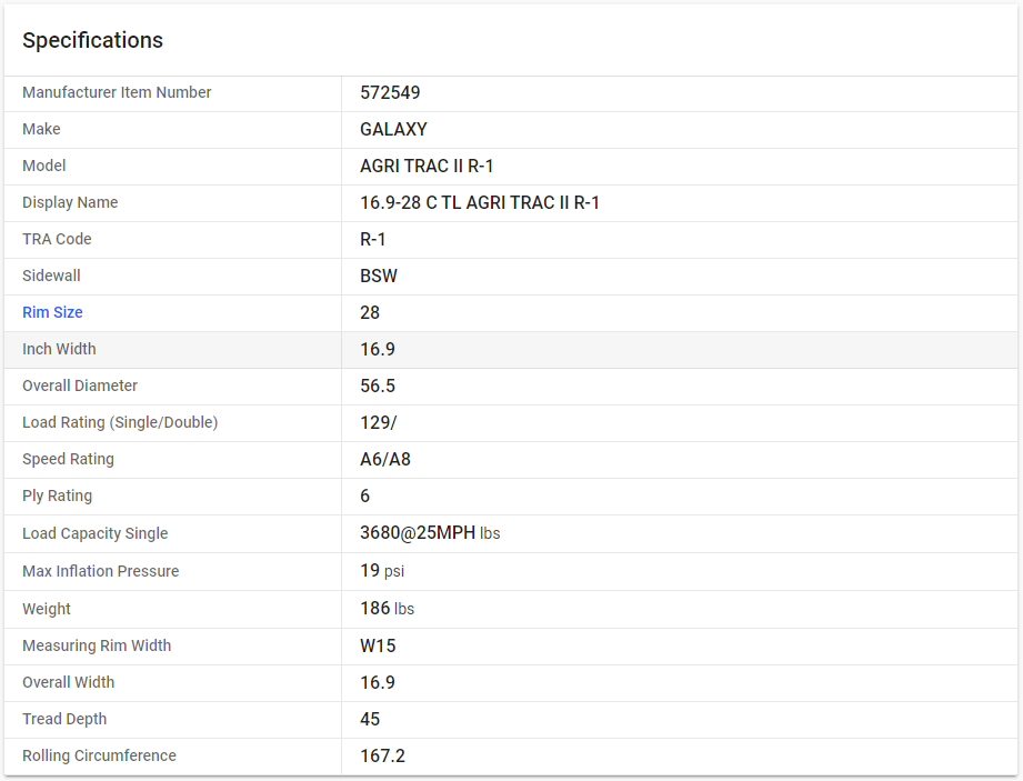 GALAXY — 16.9-28 C TL AGRI TRAC II R-1 (16.9R28, 420/85R28)