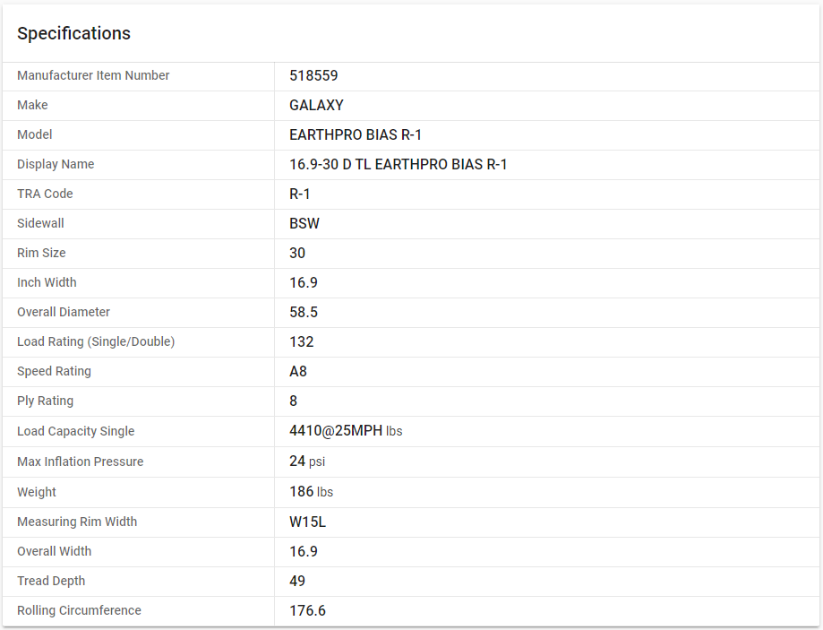 GALAXY — 16.9-30 D TL EARTHPRO BIAS R-1 (16.9R30, 420/85R30, 420/90R30)