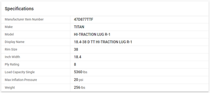 TITAN — 18.4-38 D TT HI-TRACTION LUG R-1 (18.4R34, 460/85R38)