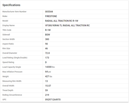 FIRESTONE — VF380/90R46 TL RADIAL ALL TRACTION RC