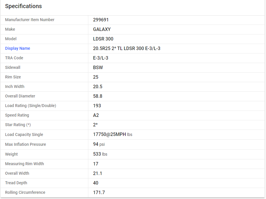 GALAXY — 20.5R25 2* TL LDSR 300 E-3/L-3