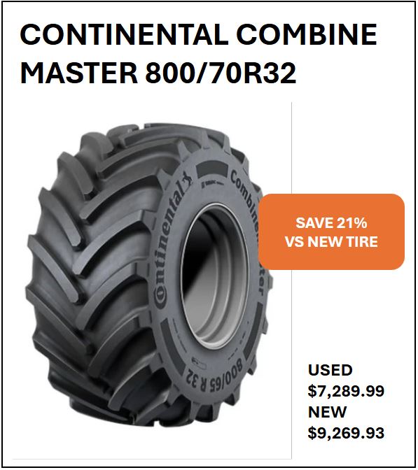 USED 800/70R32 CONTINENTAL COMBINE MASTER #5627